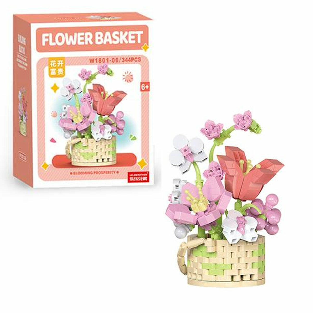Pembe Çiçekler Saksıda 344 Parça Blok Seti | Dekoratif Çiçek Yapım Bloğu | Masaüstü Hobi ve Estetik Ev Aksesuarı Seti