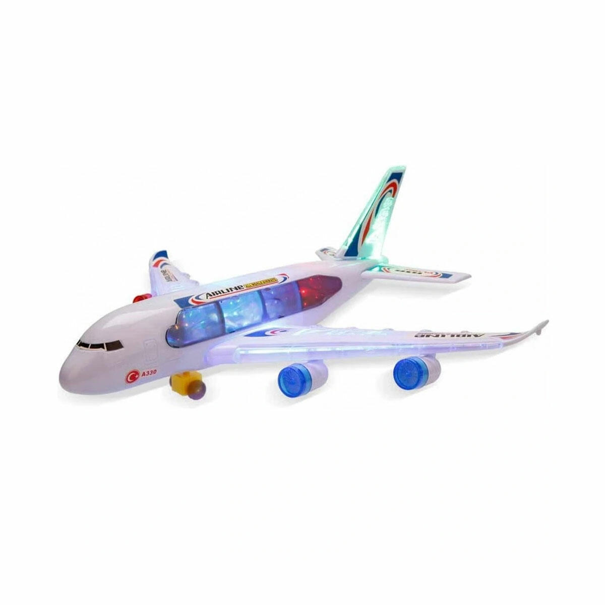 Pilli A330 Sesli Işıklı THY Uçağı | 3D Işıklı ve Hareketli Yolcu Uçağı | 38 cm Büyük Boy Türk Hava Yolları Temalı Oyuncak