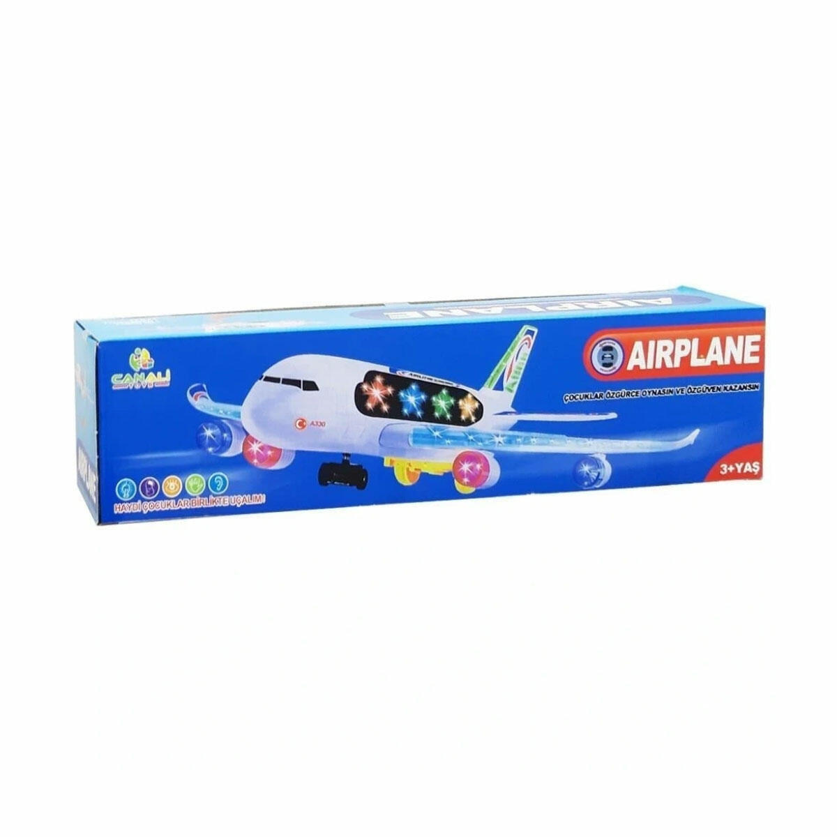 Pilli A330 Sesli Işıklı THY Uçağı | 3D Işıklı ve Hareketli Yolcu Uçağı | 38 cm Büyük Boy Türk Hava Yolları Temalı Oyuncak