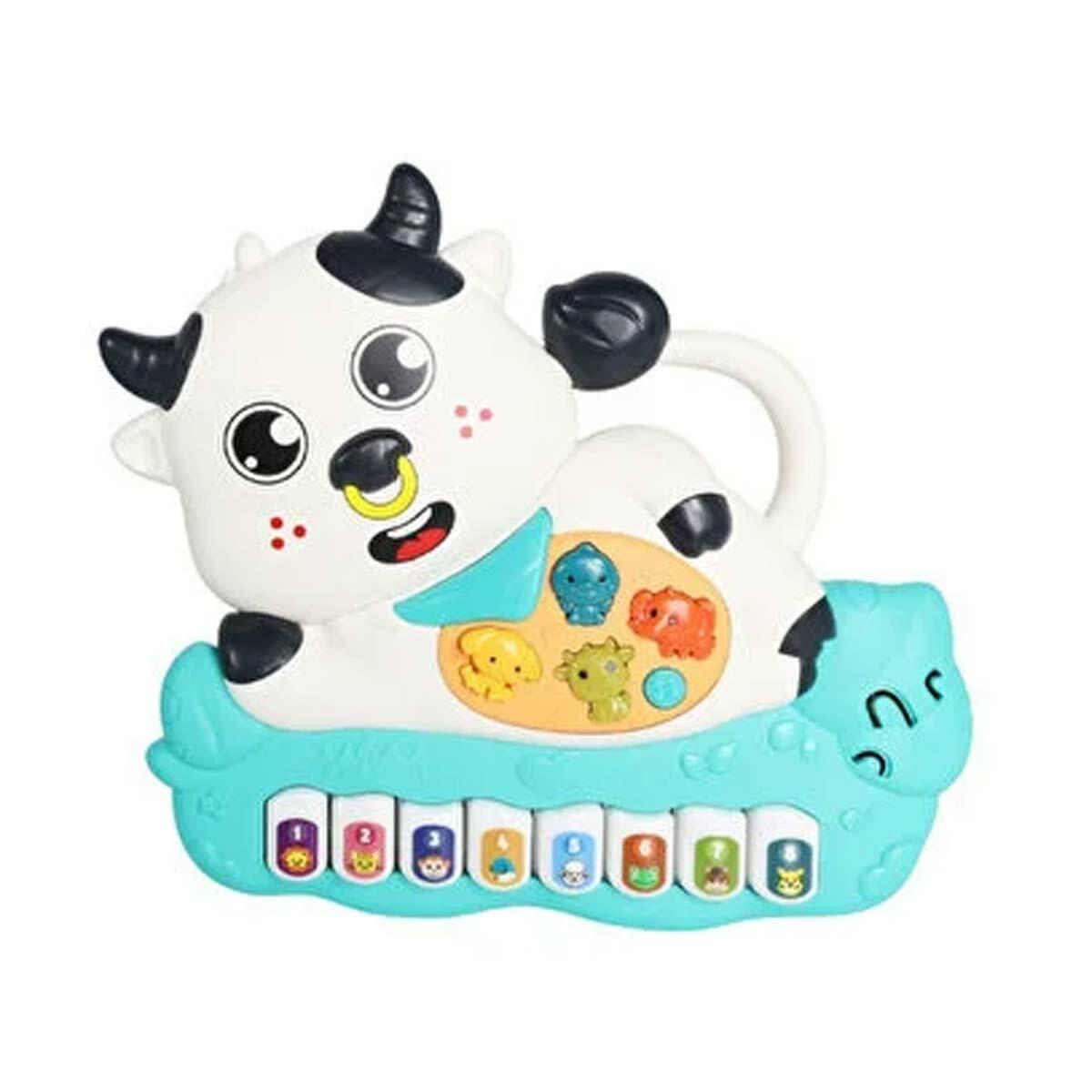 Pilli Müzikli İnek Temalı Minik Piyano | 3 Modlu Işıklı Eğitici Oyuncak | Feyza Oyuncak Müzik Ve Gelişim Serisi