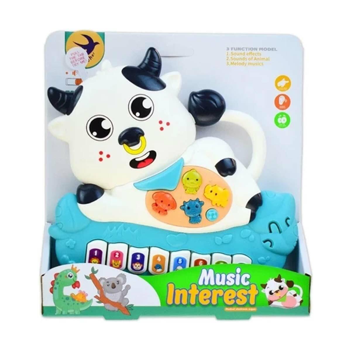 Pilli Müzikli İnek Temalı Minik Piyano | 3 Modlu Işıklı Eğitici Oyuncak | Feyza Oyuncak Müzik Ve Gelişim Serisi