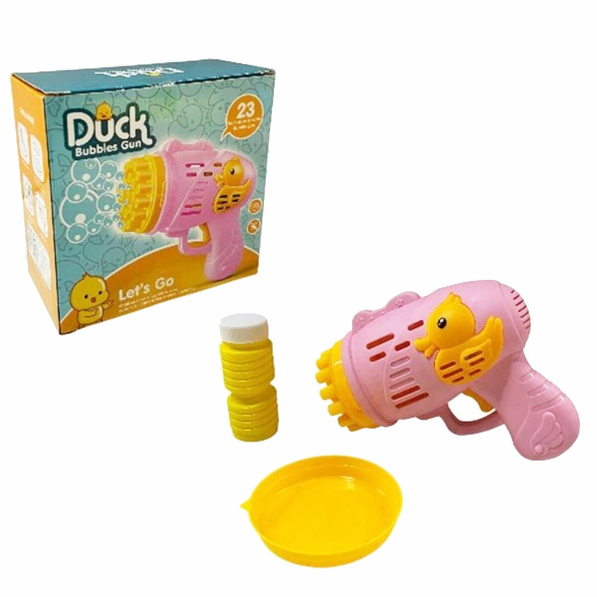 Pilli Ördekli Köpük Tabancası Pembe | Işıklı Otomatik Baloncuk Makinesi | Çocuklar İçin Ördek Figürlü Köpük Tabancası