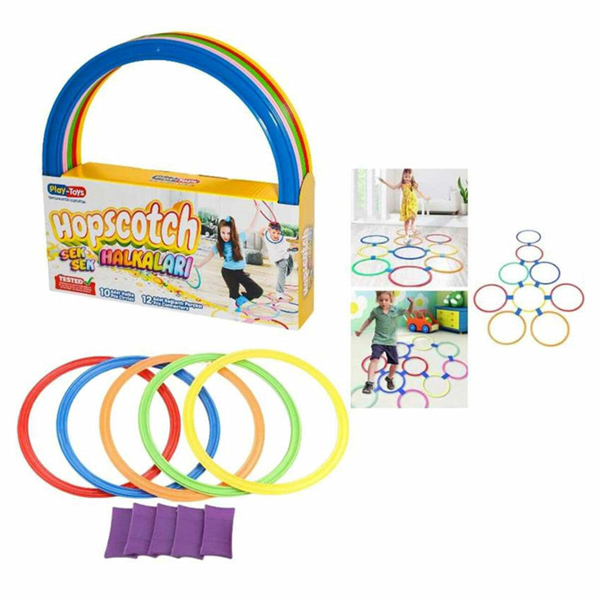 Playtoys Halka Seksek Oyunu | Eğitici ve Hareketli Yer Oyunu | 28 cm Çocuklar İçin Renkli Seksek Seti