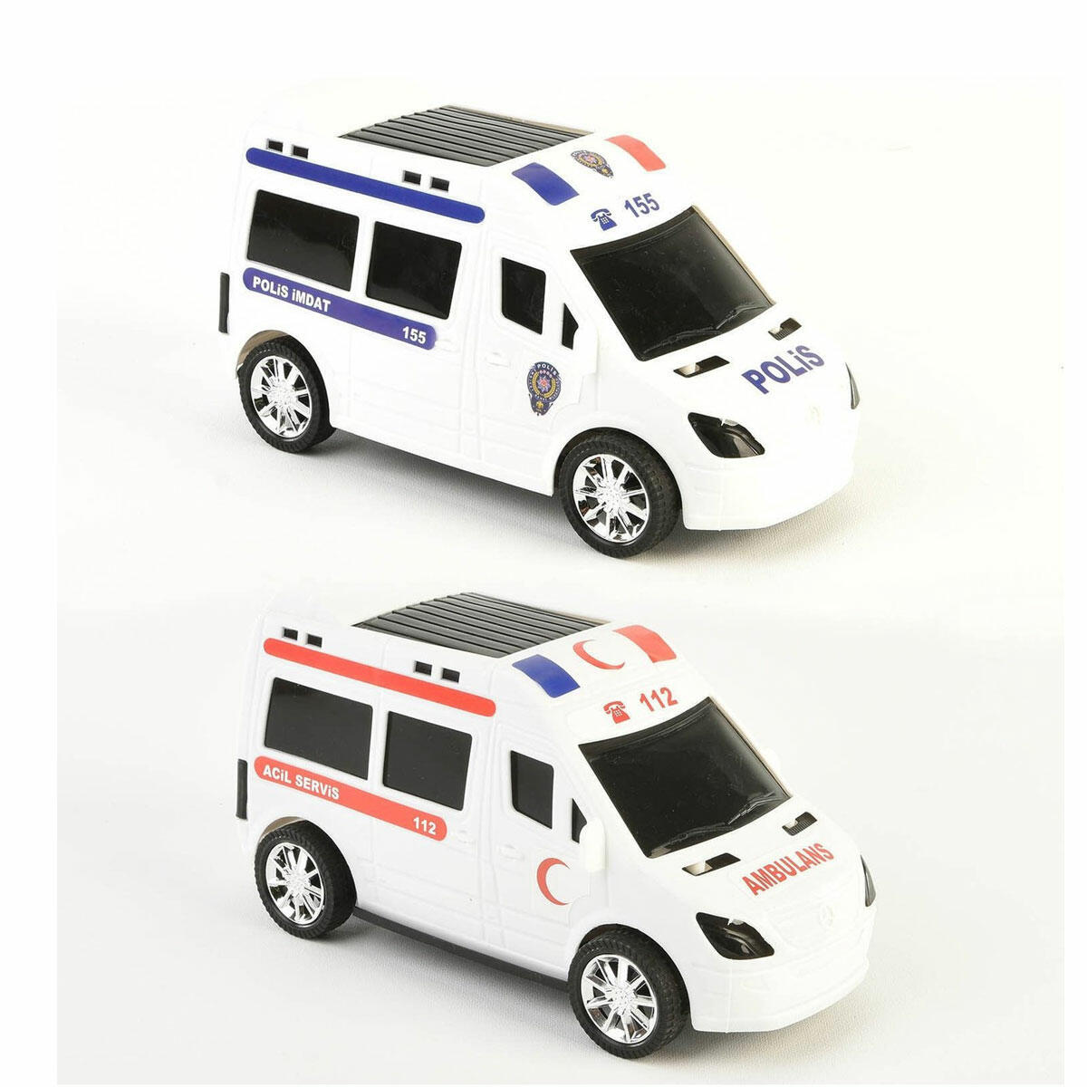 Polis, Jandarma, Ambulans, İtfaiye Aracı 4'Lü Set | Sürtmeli ve Çek Bırak Fonksiyonlu Acil Durum Oyuncakları (25 cm)