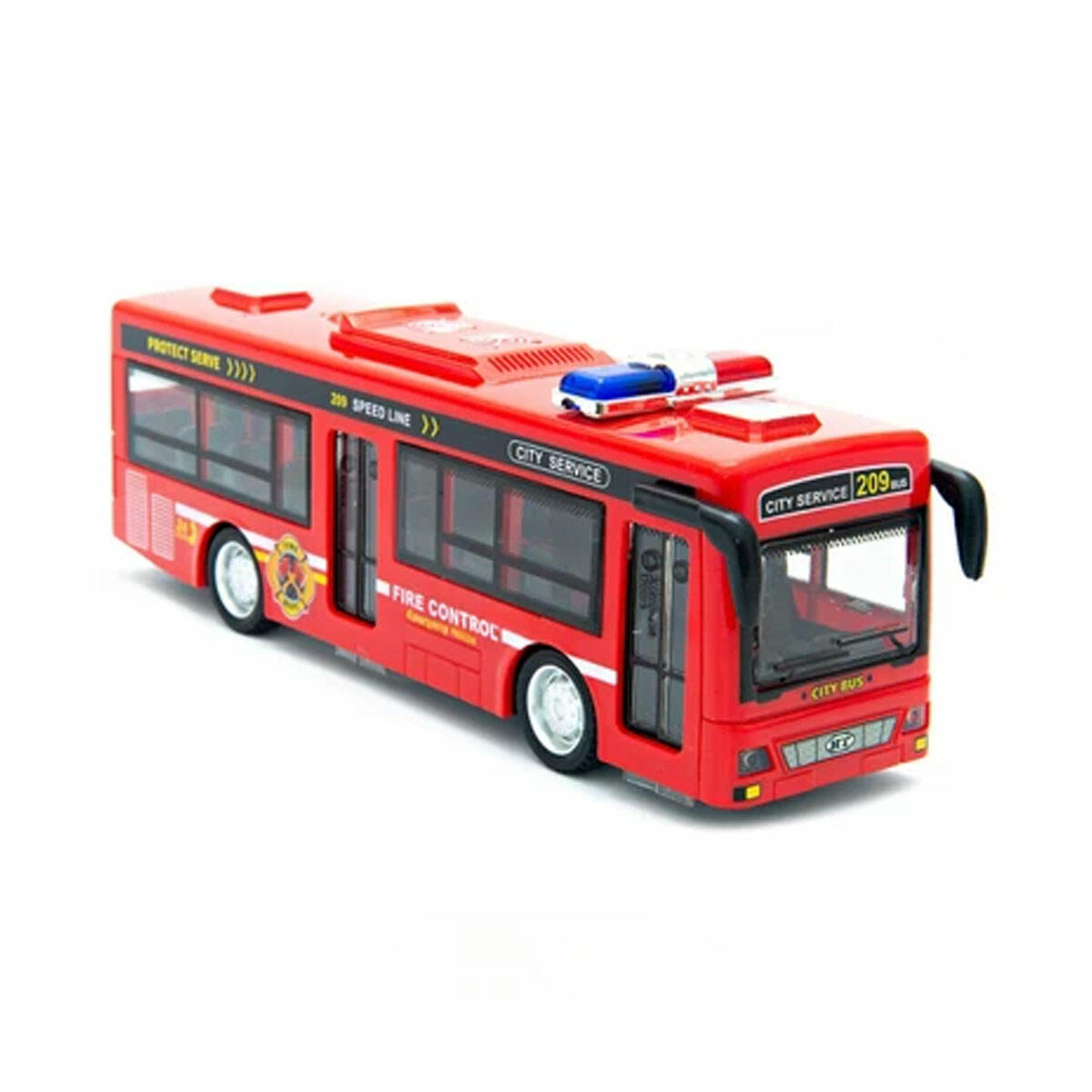 Sürtmeli Işıklı ve Sesli Polis ve İtfaiye Otobüsü 20 cm | Açılır Kapılı Şehir Görev Araçları | Sirenli Sesli Oyuncak Otobüs