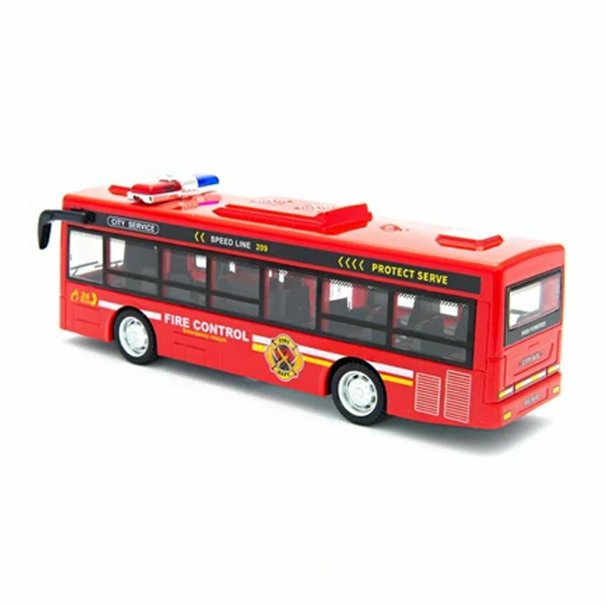 Sürtmeli Işıklı ve Sesli Polis ve İtfaiye Otobüsü 20 cm | Açılır Kapılı Şehir Görev Araçları | Sirenli Sesli Oyuncak Otobüs