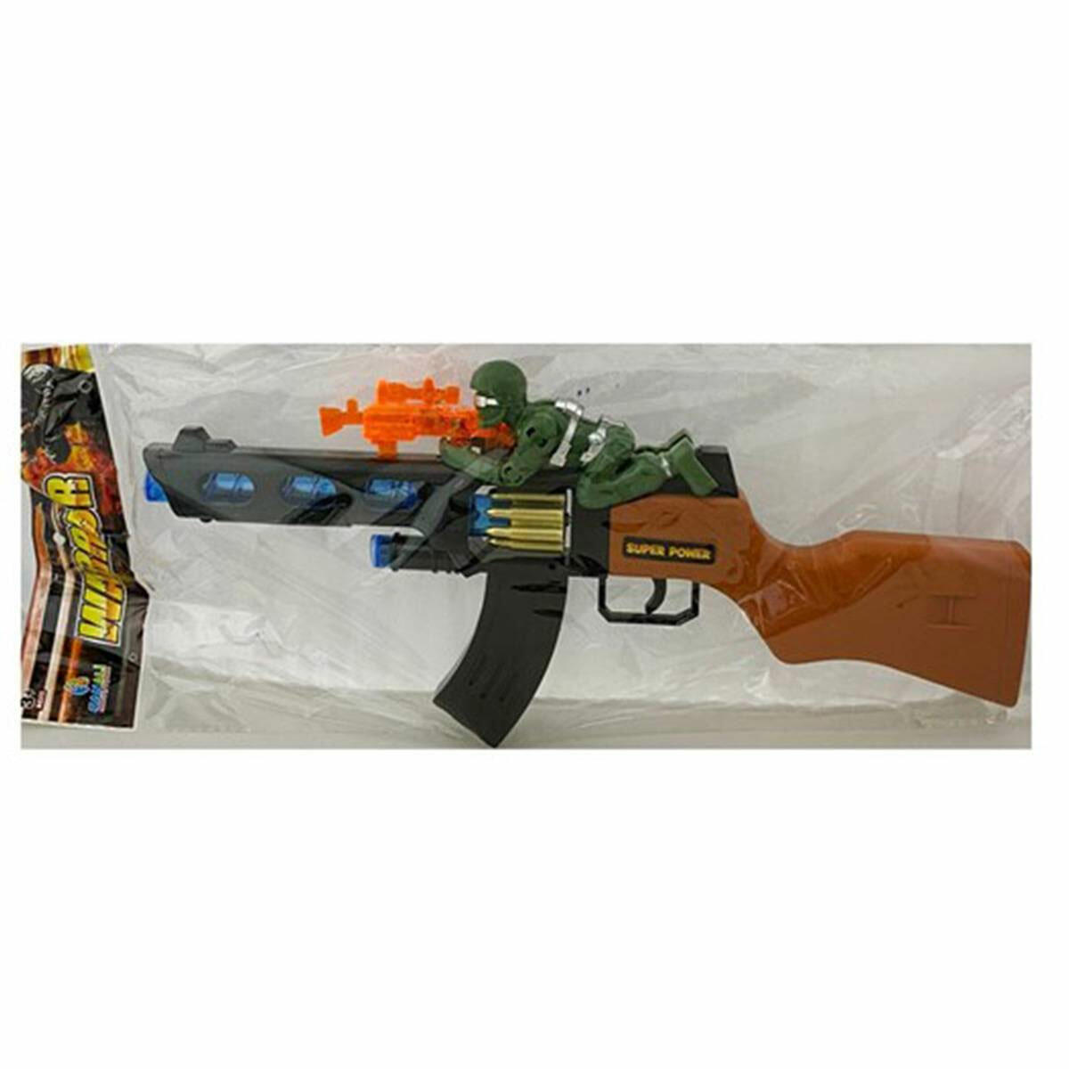 Poşetli Askerli Pilli Işıklı Tüfek | 36 cm Sesli ve Işıklı Oyuncak Silah | Çocuklar İçin Sürtmeli Mekanizmalı Askeri Macera Oyuncağı