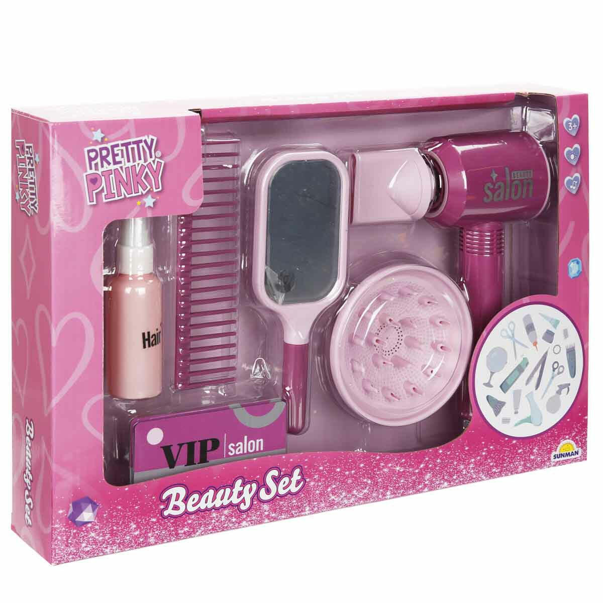 Pretty Pinky Sesli ve Işıklı Saç Tasarımı Güzellik Seti | Saç Kurutma Makinesi veya Düzleştiricili 2 Model Seçeneği