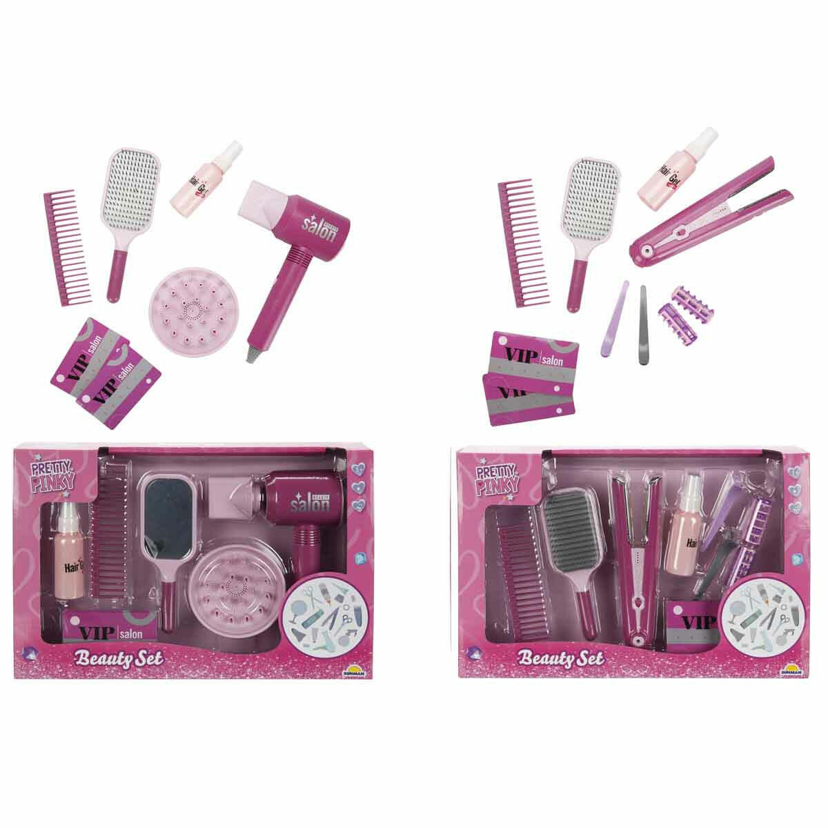 Pretty Pinky Sesli ve Işıklı Saç Tasarımı Güzellik Seti | Saç Kurutma Makinesi veya Düzleştiricili 2 Model Seçeneği