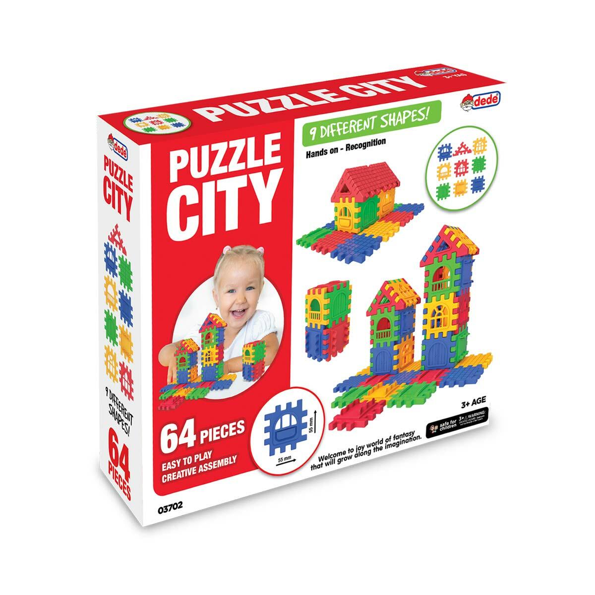 Puzzle City 64 Parça | Eğitici Şehir Kurma Ve Yapım Seti | Blok Oyuncak Ev İnşa Seti