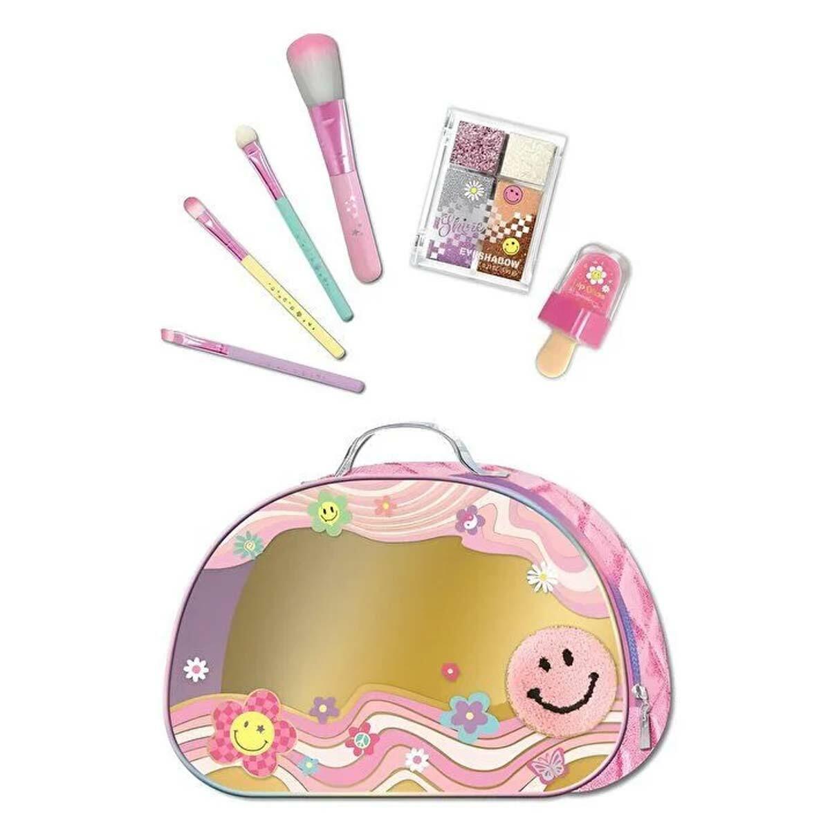 Rainbow Taşınabilir Kozmetik Seti | Akrilik Kutulu Güzellik Kiti | 4 Fırçalı Ve Far Paletli Makyaj Seti