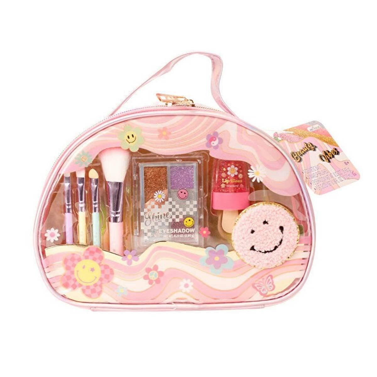 Rainbow Taşınabilir Kozmetik Seti | Akrilik Kutulu Güzellik Kiti | 4 Fırçalı Ve Far Paletli Makyaj Seti