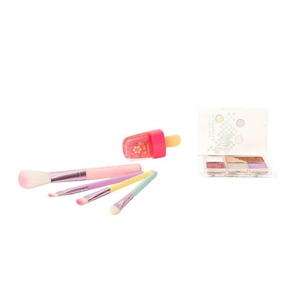 Rainbow Taşınabilir Kozmetik Seti | Akrilik Kutulu Güzellik Kiti | 4 Fırçalı Ve Far Paletli Makyaj Seti