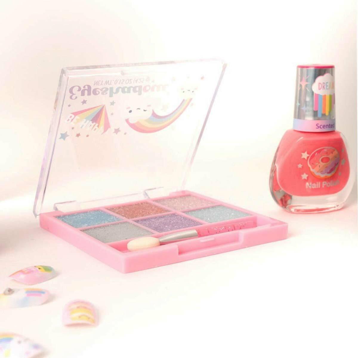 Rainbow Taşınabilir Makyaj Çantası | Akrilik Kutulu Oje, Takma Tırnak Ve Dudak Balmı Seti | Çocuklar İçin Güvenli Güzellik Kiti