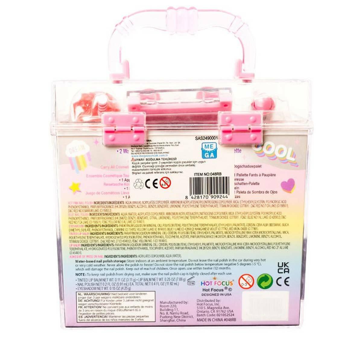 Rainbow Taşınabilir Makyaj Çantası | Akrilik Kutulu Oje, Takma Tırnak Ve Dudak Balmı Seti | Çocuklar İçin Güvenli Güzellik Kiti