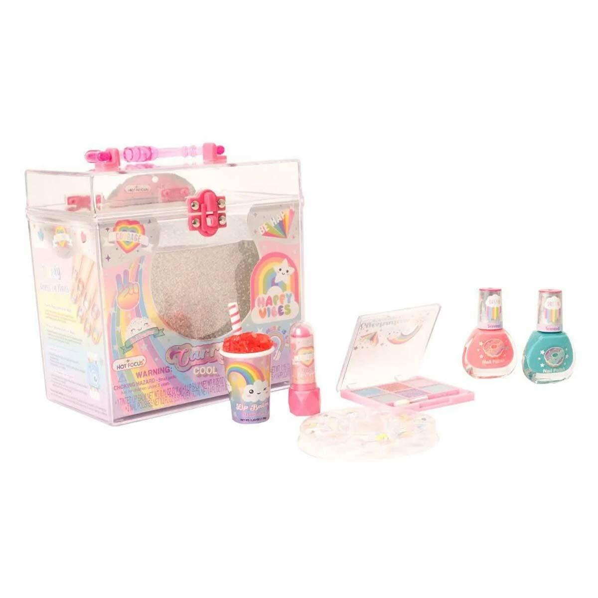 Rainbow Taşınabilir Makyaj Çantası | Akrilik Kutulu Oje, Takma Tırnak Ve Dudak Balmı Seti | Çocuklar İçin Güvenli Güzellik Kiti