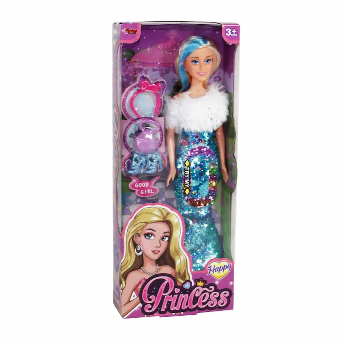 29 cm. Moda İkonu Renk Değiştiren Pullu Princess Bebek 29 cm | Yumuşak Et Bebek | Sihirli Kıyafetli Masal Kahramanı Oyuncak Bebek