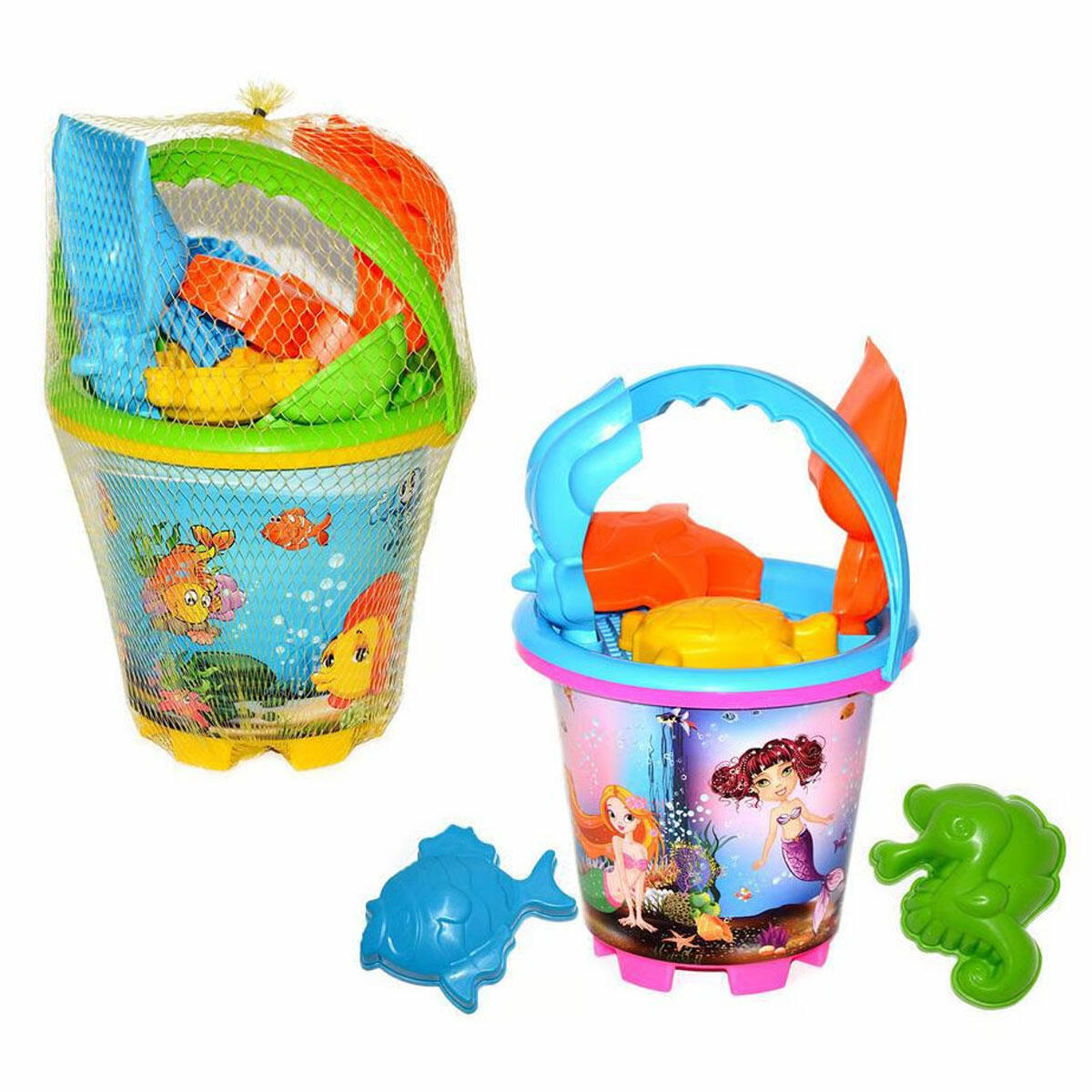 Resimli Aksesuarlı Kova Kürek Takımı | Balık ve Deniz Atı Kalıplı Kum Seti | Çocuklar İçin Eğitici Plaj ve Bahçe Oyuncakları