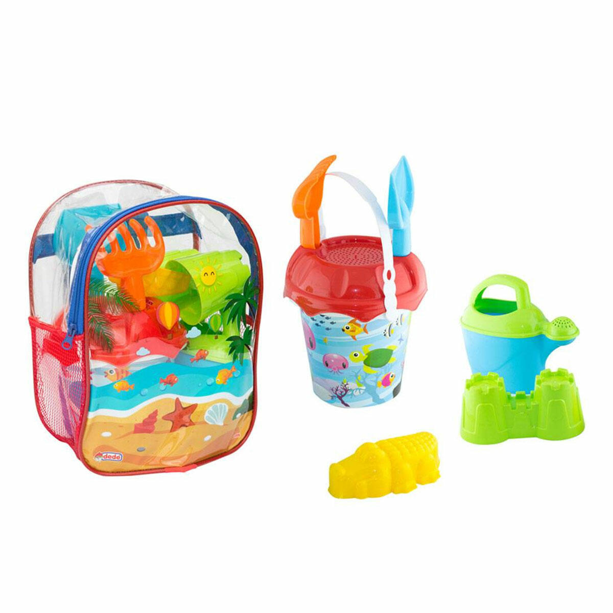 Resimli Sırt Çantalı Plaj Seti | 8 Parça Deniz ve Kum Oyuncağı | Dede Marka Unisex Çocuk Plaj Kiti