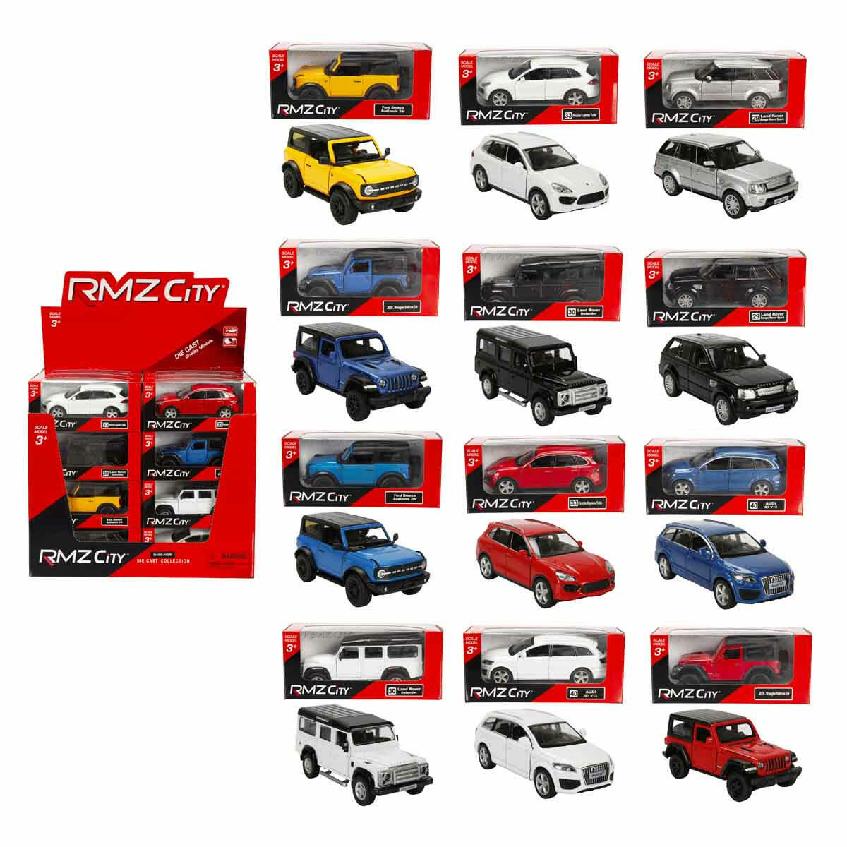 1:32 RMZ City Jeep ve SUV Serisi Die Cast Model Araba | Jeep Wrangler, Land Rover Defender ve Ford Bronco Lisanslı Metal Arazi Araçları