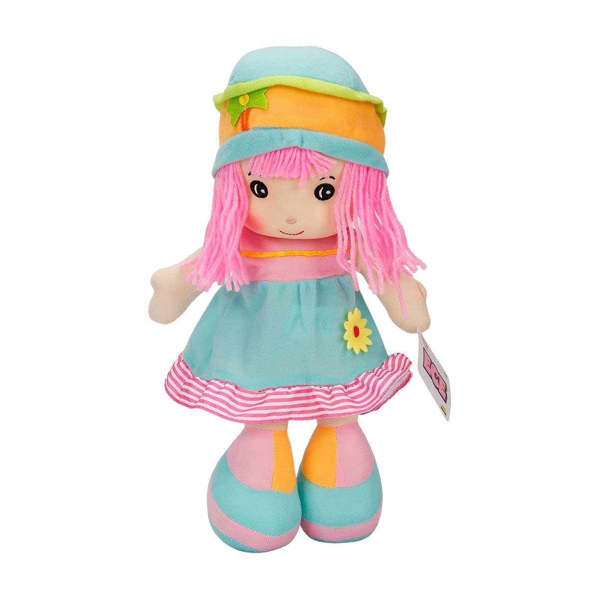 Ece Şapkalı Çiçekli Elbiseli Bez Bebek - 35 Cm