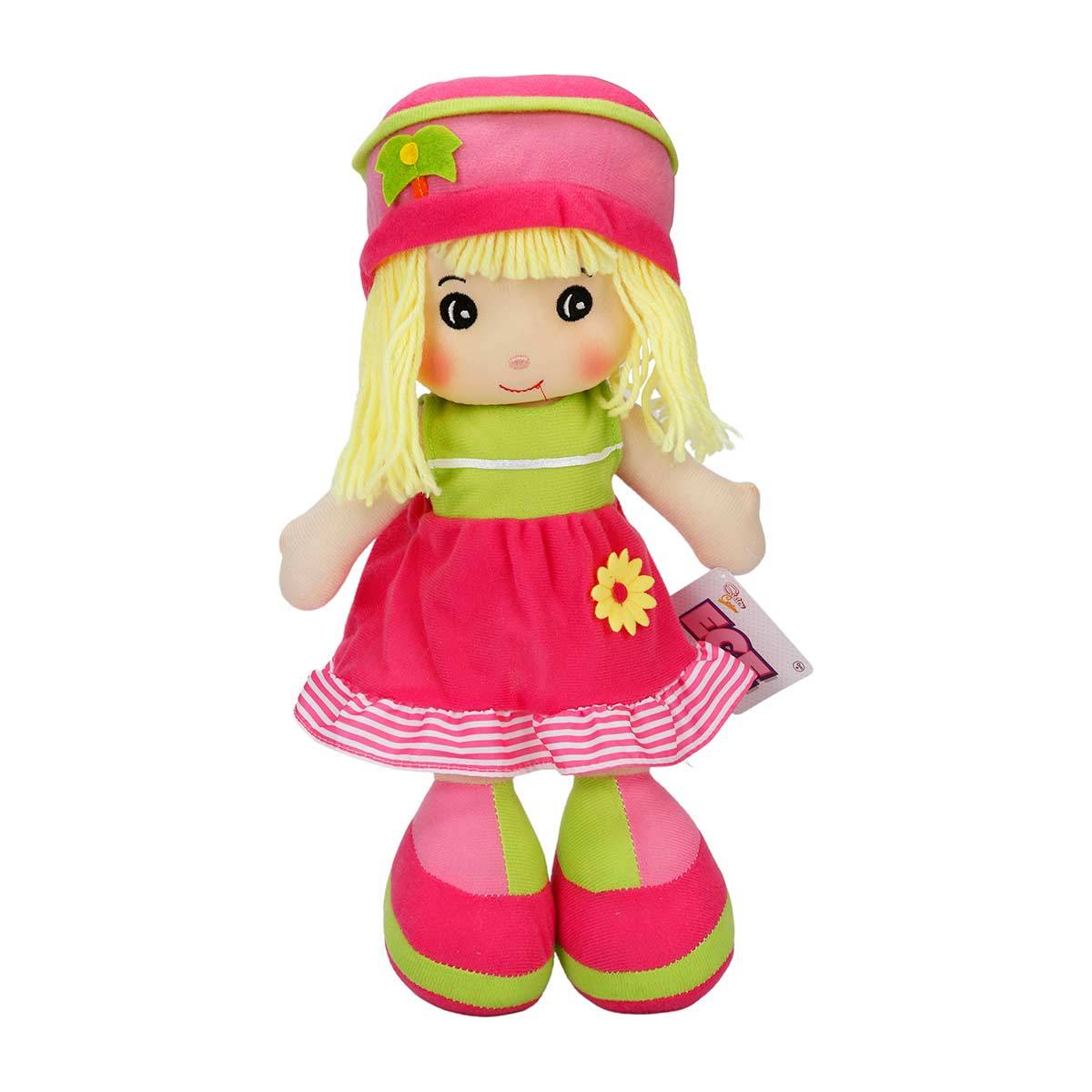 Ece Şapkalı Çiçekli Elbiseli Bez Bebek - 35 Cm