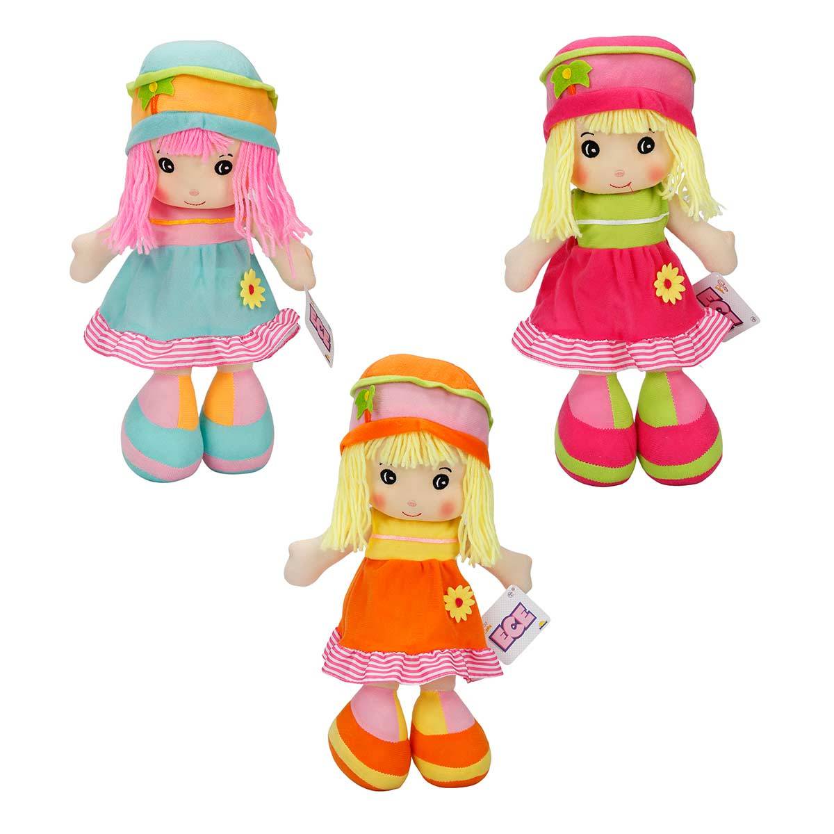 Ece Şapkalı Çiçekli Elbiseli Bez Bebek - 35 Cm