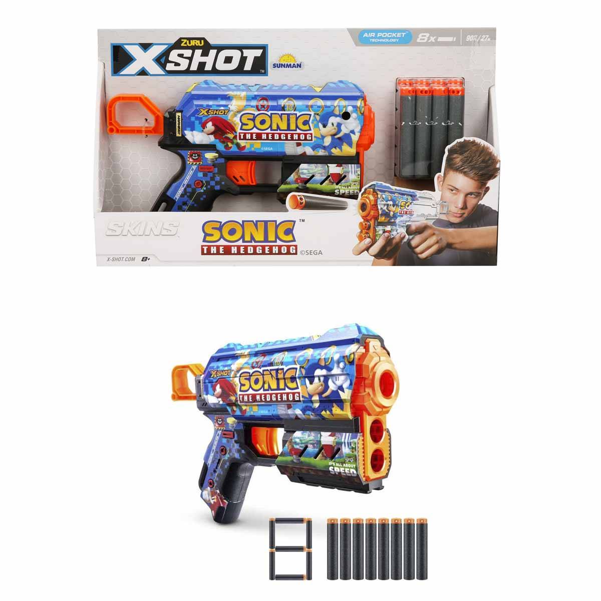 X-Shot Skins Flux Sonic The Hedgehog 8 Mermili Sünger Dart Atan Silah 21 cm