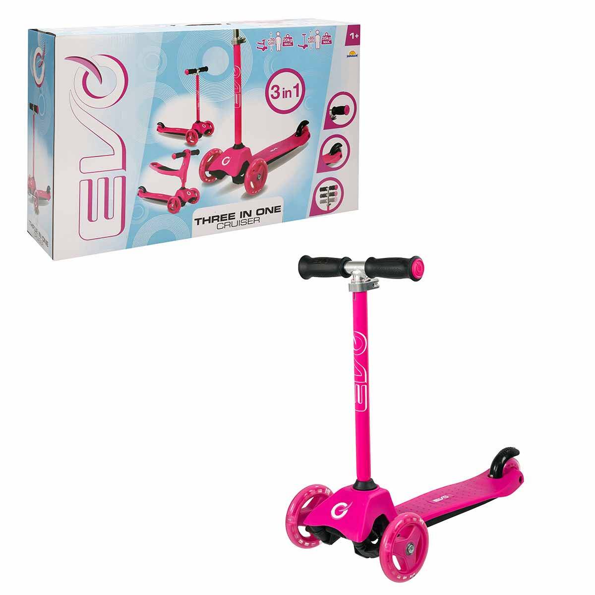 Evo 3 Tekerlekli Cruiser 3'ü 1 Arada Pembe Scooter