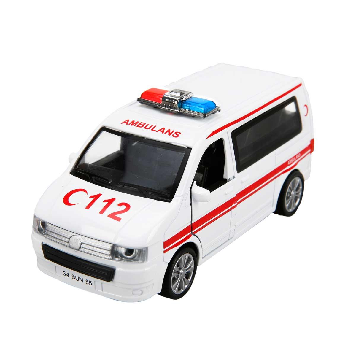 Transporter 1:32 Çek Bırak Sesli ve Işıklı Polis Jandarma Ambulans İtfaiye Arabası