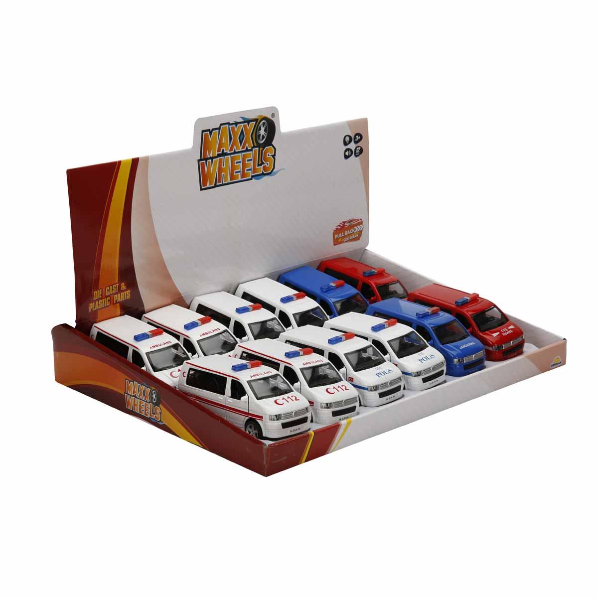 Transporter 1:32 Çek Bırak Sesli ve Işıklı Polis Jandarma Ambulans İtfaiye Arabası