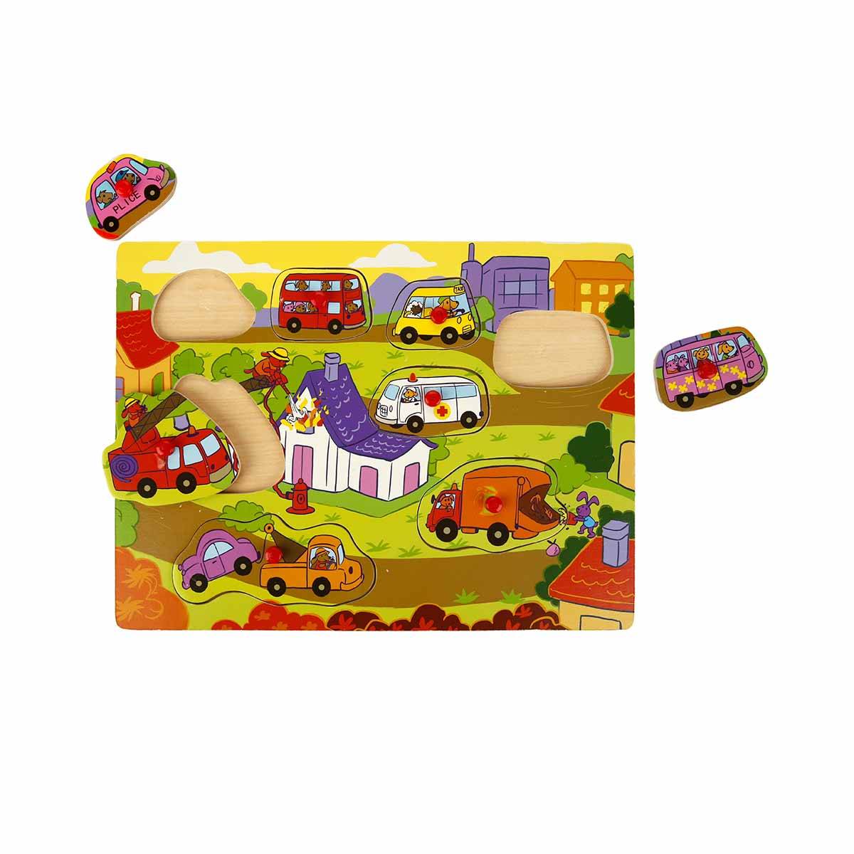 Taşıtlar Resimli Raptiyeli Ahşap Bultak Puzzle