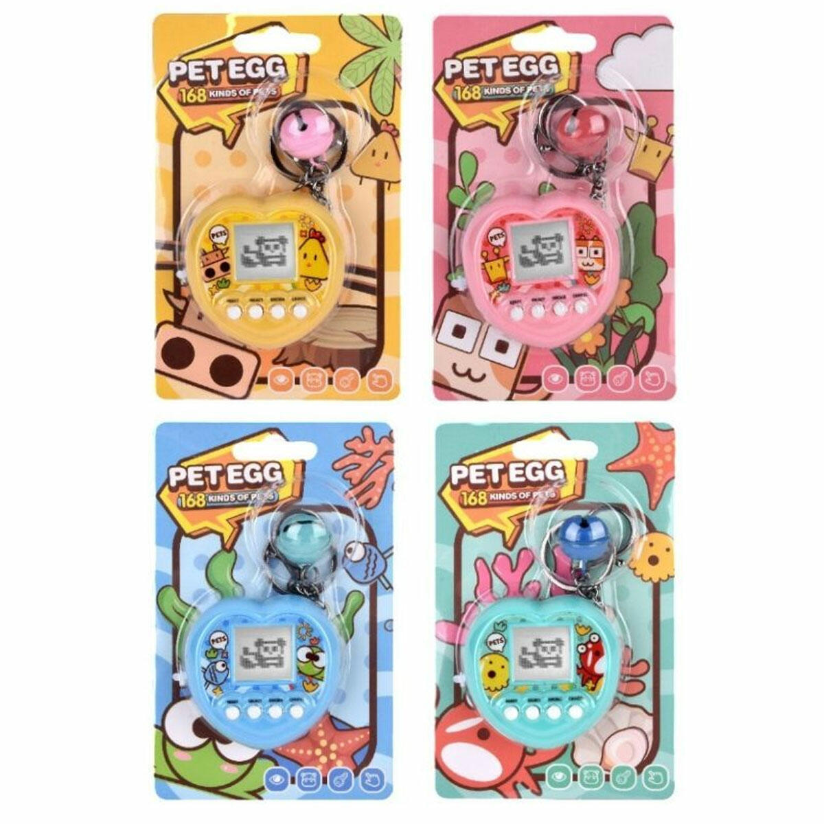 Sanal Bebek 12'li Standlı Set | Nostaljik Dijital Evcil Hayvan Koleksiyonu | 168-in-1 İnteraktif Anahtarlık Oyuncak