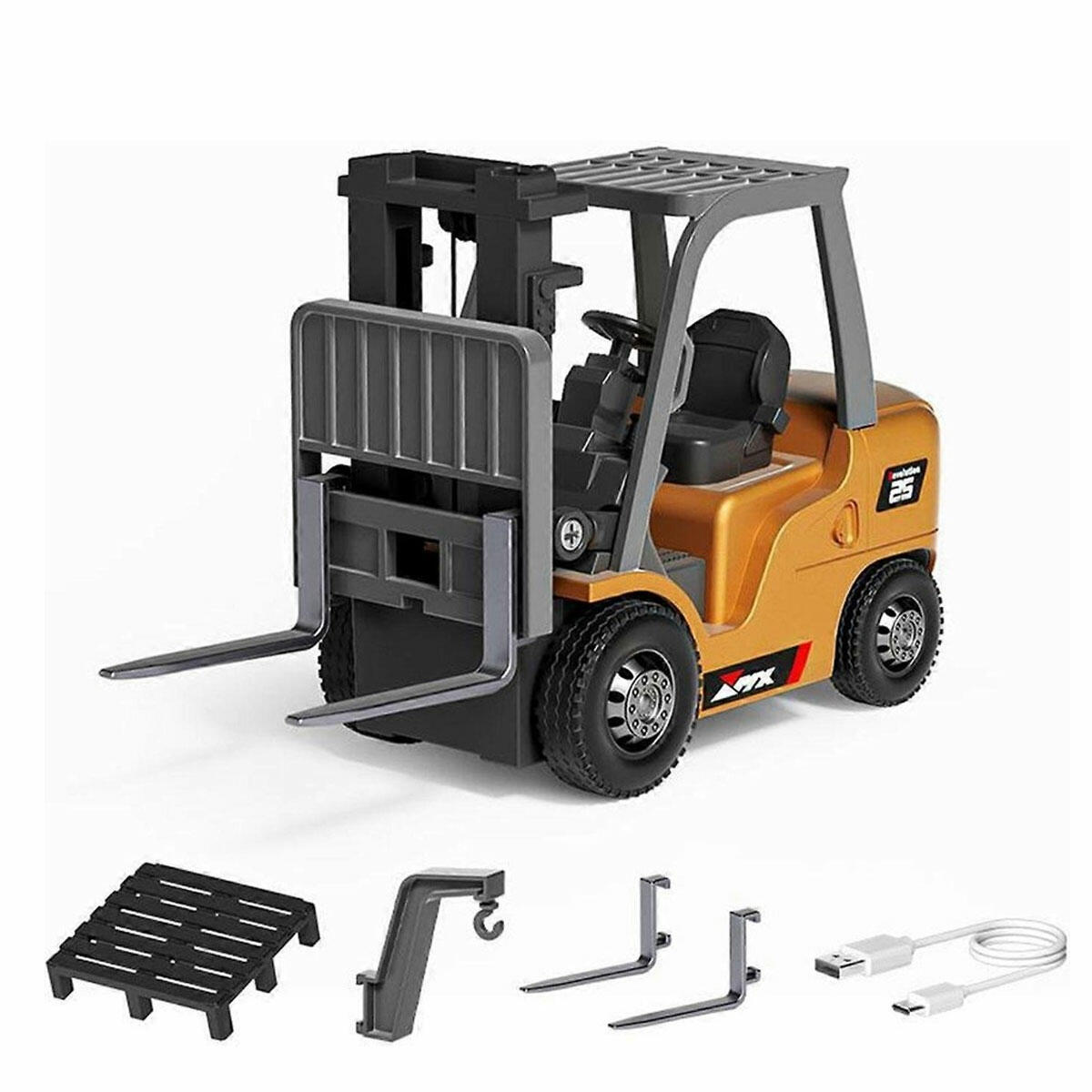 Şarjlı Mini Metal Uzaktan Kumandalı Forklift 1:64 | Metal Alaşım Gövdeli Full Fonksiyonel Mini İş Makinesi | Koleksiyonluk RC Forklift