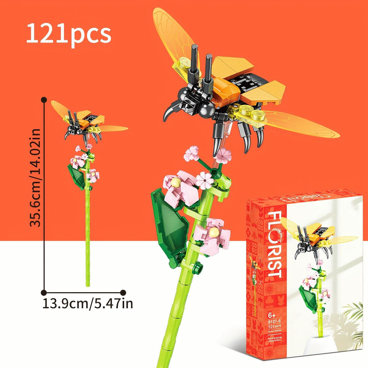 Şeftali Çiçeği ve Avcı Böceği 121 Parça Blok Seti | Çiçek Tasarımı | Eğitici ve Dekoratif Yapım Oyuncağı