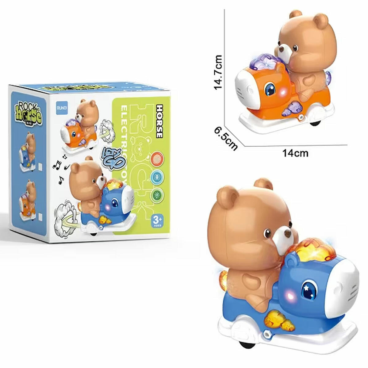 Sesli Işıklı Pilli Atlıkarınca Ayı | 14 cm Çarp-Dön Hareketli Oyuncak | Eğitici ve Eğlenceli Bebek ve Çocuk Oyuncağı