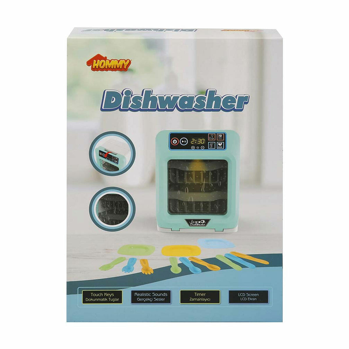 Sesli ve Işıklı Yeşil Bulaşık Makinesi | Hommy İnteraktif Mutfak Oyuncağı | Aksesuarlı Eğitici Evcilik Seti