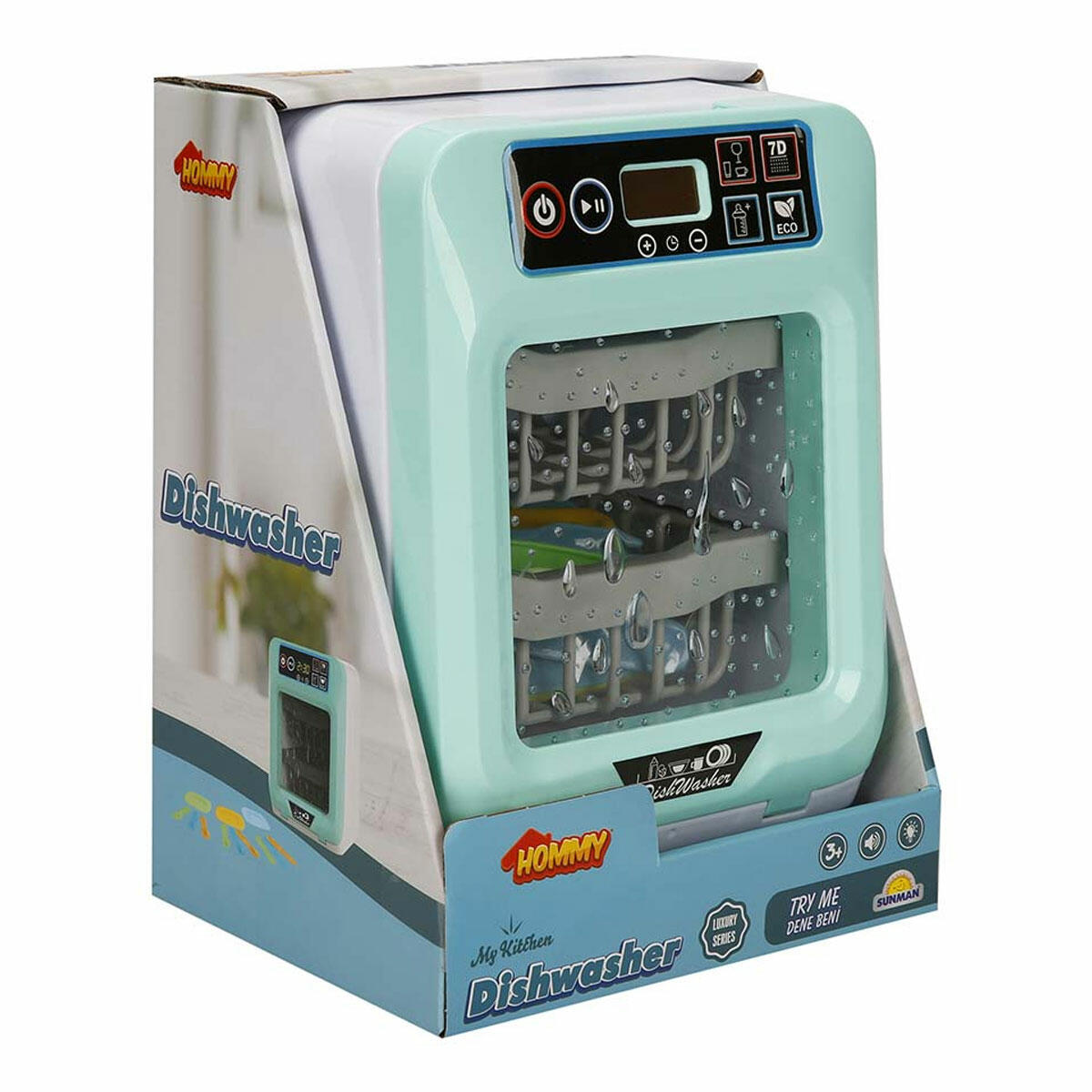Sesli ve Işıklı Yeşil Bulaşık Makinesi | Hommy İnteraktif Mutfak Oyuncağı | Aksesuarlı Eğitici Evcilik Seti
