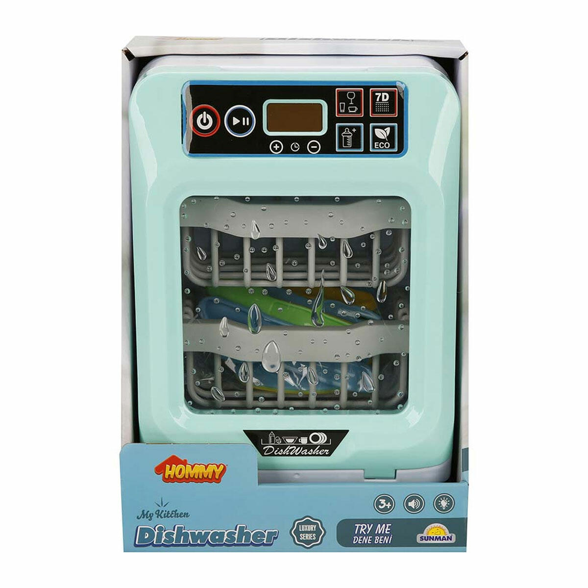 Sesli ve Işıklı Yeşil Bulaşık Makinesi | Hommy İnteraktif Mutfak Oyuncağı | Aksesuarlı Eğitici Evcilik Seti