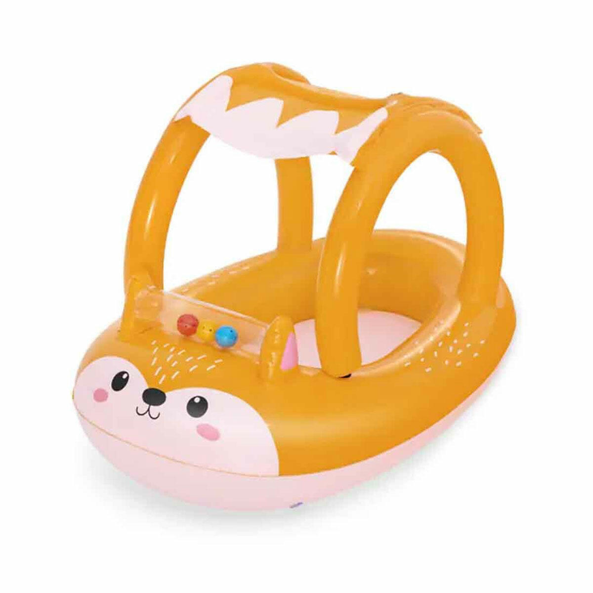 Sevimli Tilki Gölgelikli Şişme Bot | 94 x 66 cm UV Korumalı Bebek Deniz Botu | Güneşlikli ve Dayanıklı Vinil Yüzme Arkadaşı