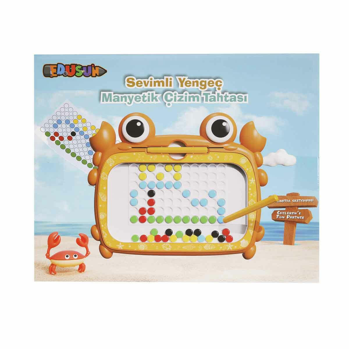 Sevimli Yengeç Manyetik Çizim Tahtası | 50 Boncuklu Manyetik Sanat Seti | Çocuklar İçin Eğitici ve Yaratıcı Çizim Oyuncağı