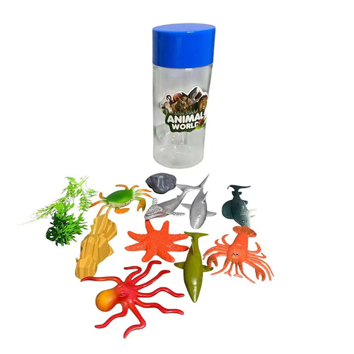 Silindir Kutuda 12 Parça Deniz Canlıları Figür Seti | 9 cm Okyanus Hayvanları Koleksiyonu | Eğitici Su Altı Dünyası Oyuncak Seti