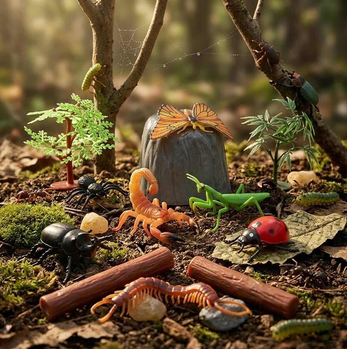 Silindir Kutuda Böcek Dünyası Figür Seti | 10 Parça Eğitici Hayvan Seti | Feyza Oyuncak Doğa Keşif Serisi