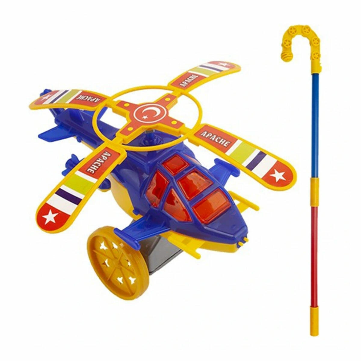 Sopalı Apachie Helikopter (35 cm) | Yürümeyi ve Koşmayı Eğlenceli Hale Getiren Pervanesi Dönen Oyuncak