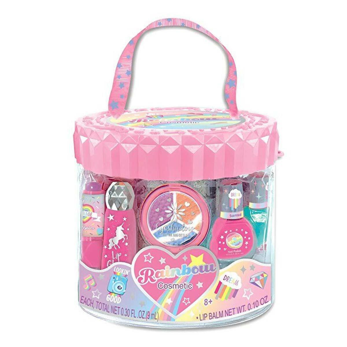 Sparkle Rainbow Taşınabilir Kozmetik Seti | Yeniden Kullanılabilir Kutulu Çocuk Makyaj Seti | Kokulu Ojeli Güzellik Kiti