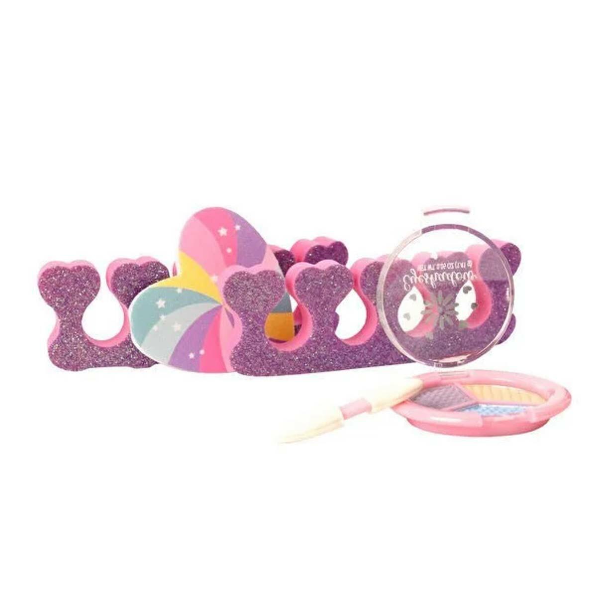 Sparkle Rainbow Taşınabilir Kozmetik Seti | Yeniden Kullanılabilir Kutulu Çocuk Makyaj Seti | Kokulu Ojeli Güzellik Kiti