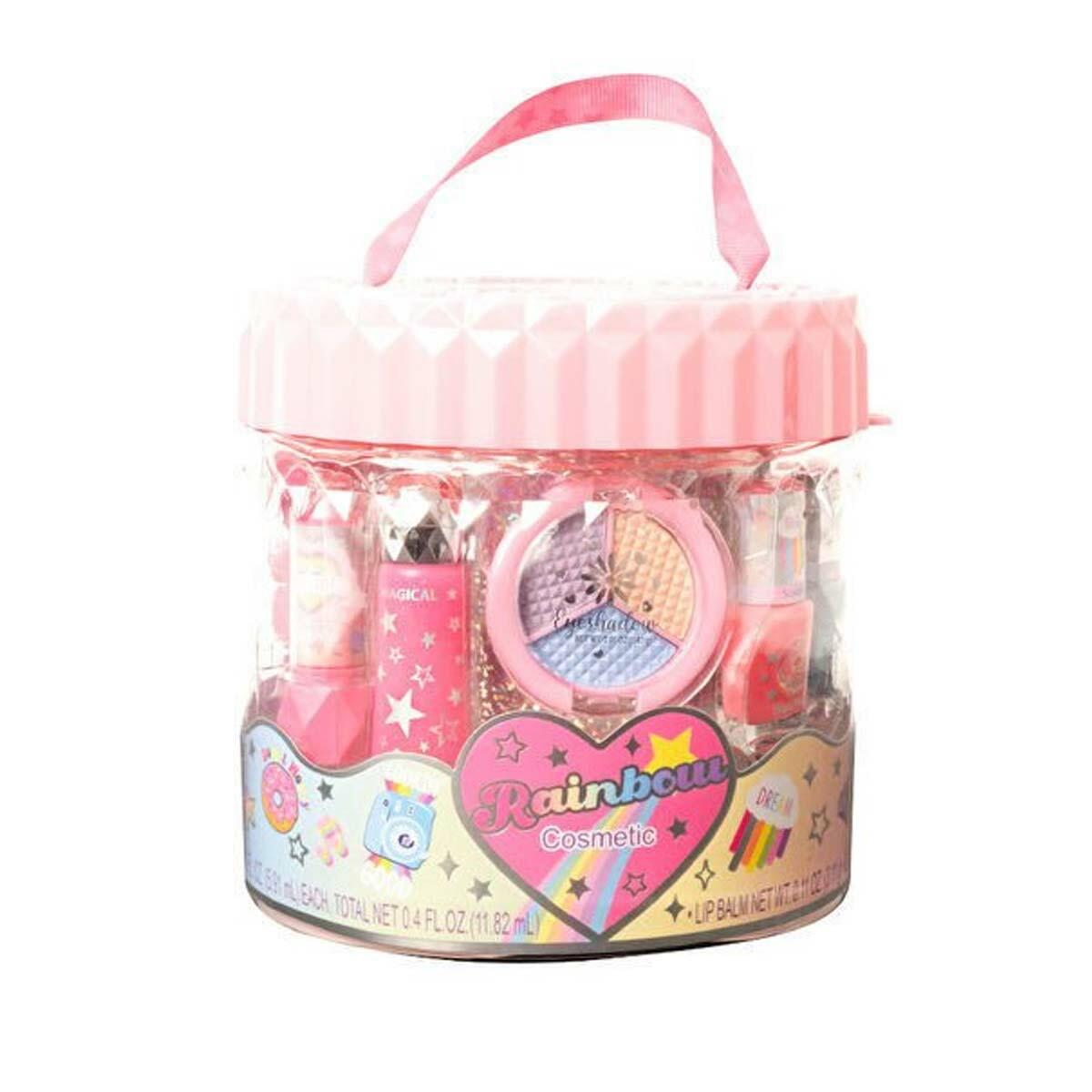 Sparkle Rainbow Taşınabilir Kozmetik Seti | Yeniden Kullanılabilir Kutulu Çocuk Makyaj Seti | Kokulu Ojeli Güzellik Kiti