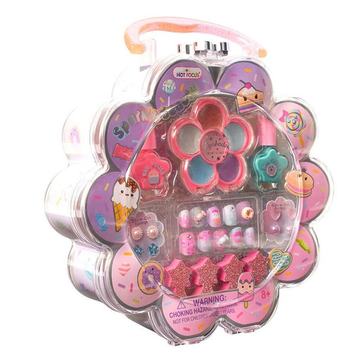 Sparkle Taşınabilir Işıltılı Tırnak Ve Makyaj Seti | Çiçek Şekilli Akrilik Kutulu Güzellik Seti | 8 Yaş Üzeri Aksesuarlı Makyaj Kiti