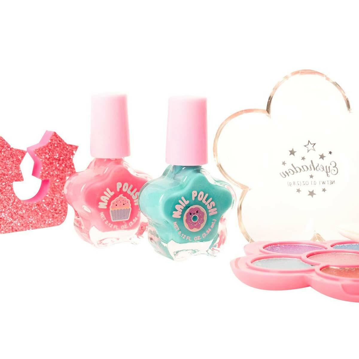 Sparkle Taşınabilir Işıltılı Tırnak Ve Makyaj Seti | Çiçek Şekilli Akrilik Kutulu Güzellik Seti | 8 Yaş Üzeri Aksesuarlı Makyaj Kiti