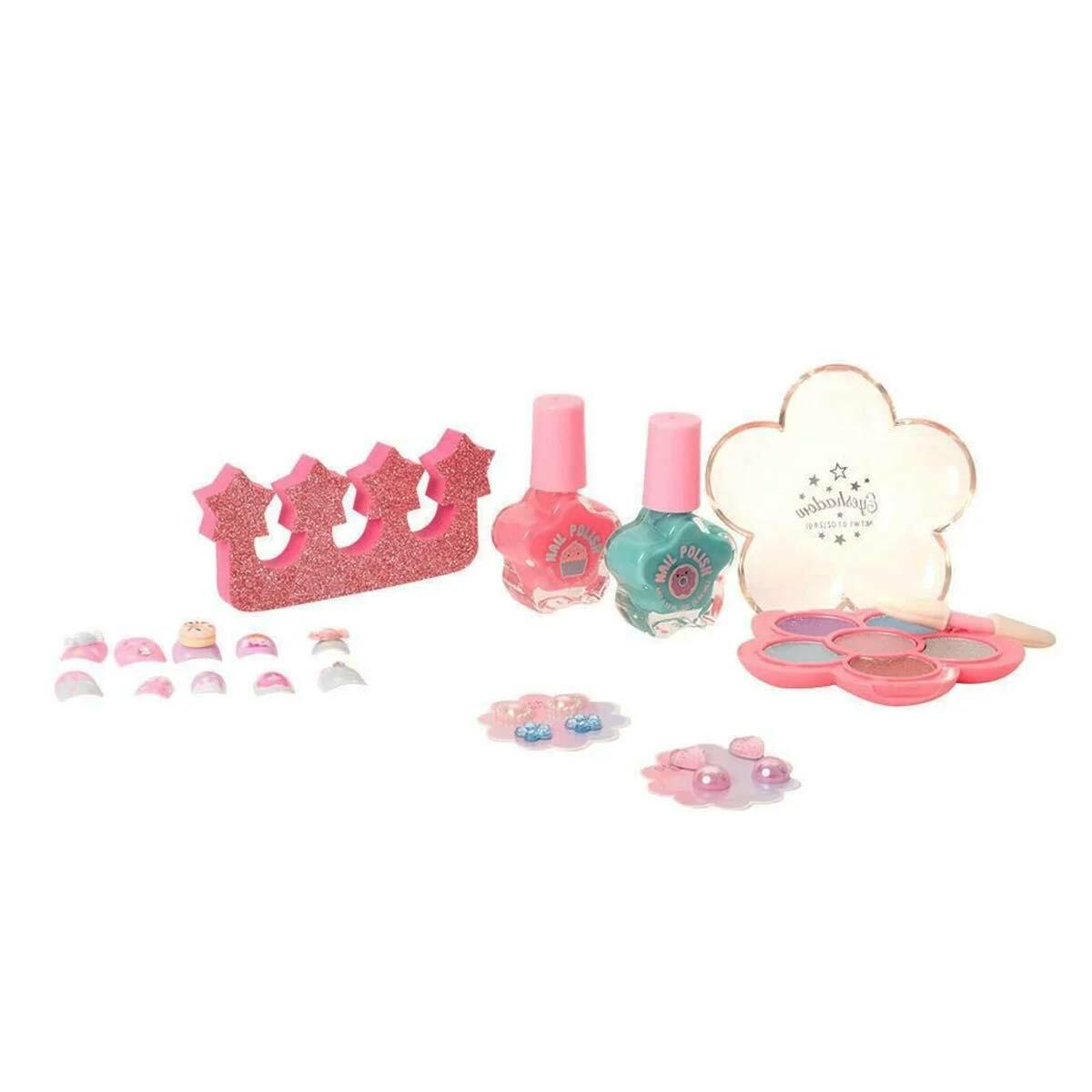 Sparkle Taşınabilir Işıltılı Tırnak Ve Makyaj Seti | Çiçek Şekilli Akrilik Kutulu Güzellik Seti | 8 Yaş Üzeri Aksesuarlı Makyaj Kiti